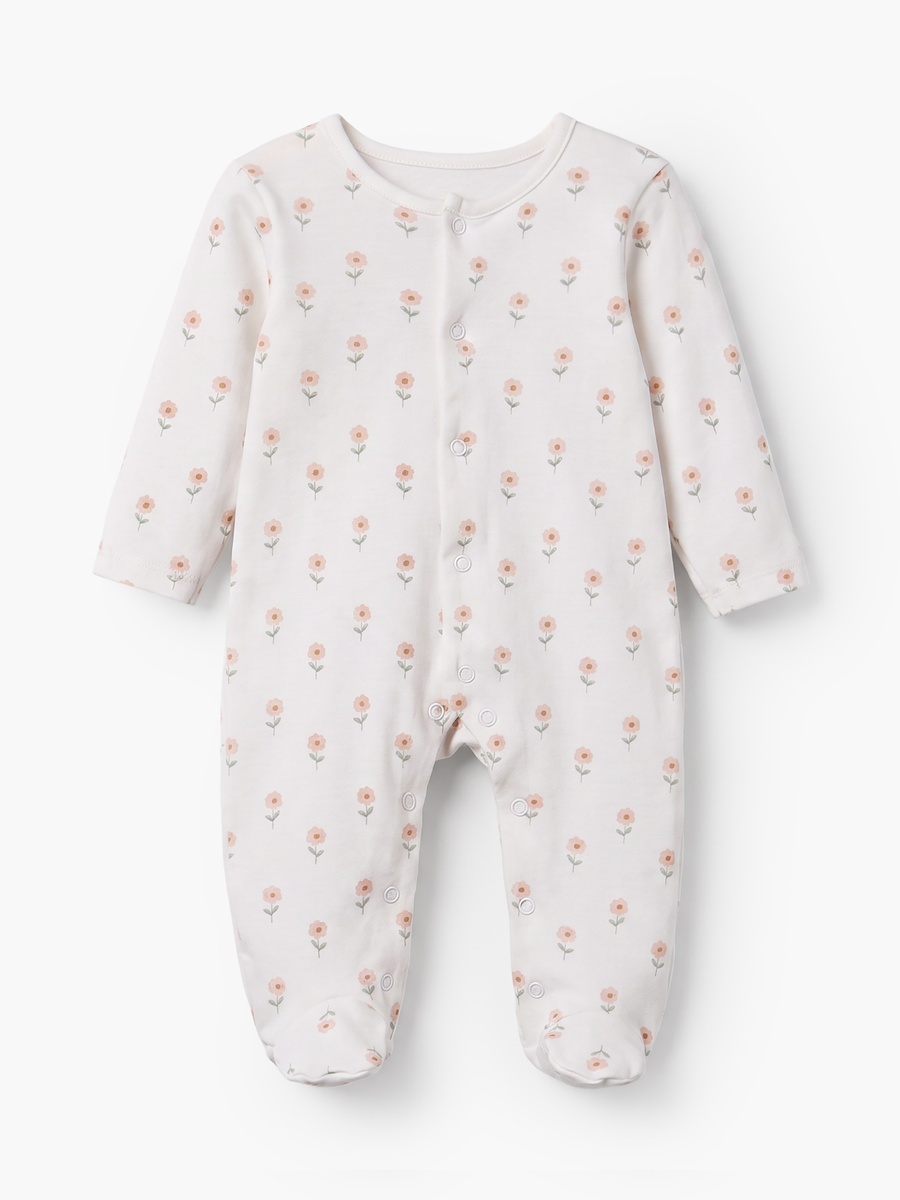 Pack of 3 Round Neck Long Sleeves Sleepsuit with Floral Print