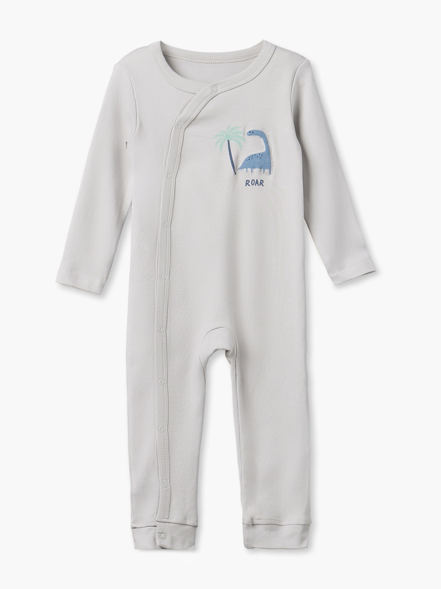 Pack of 3 Cotton Round Neck Long Sleeves Sleepsuit with Dinosaur Print