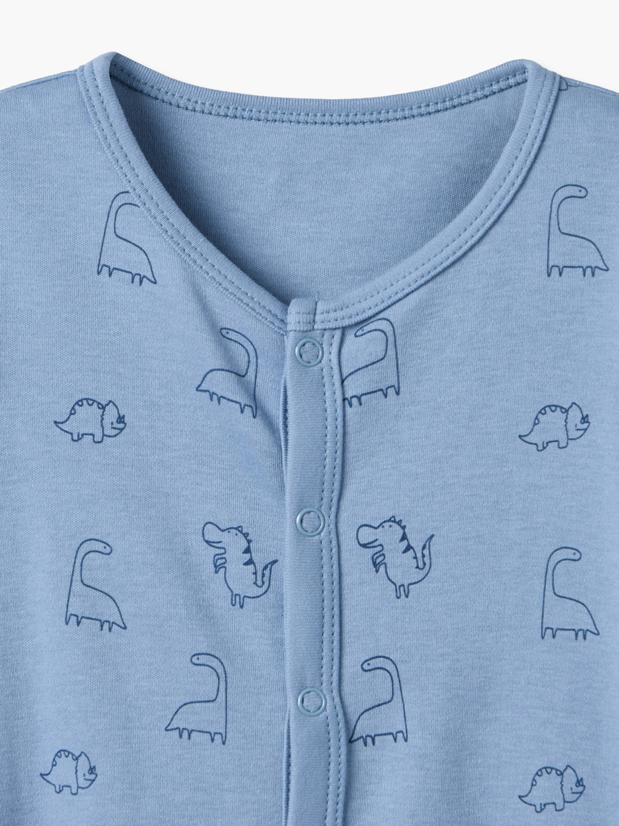Pack of 3 Cotton Round Neck Long Sleeves Sleepsuit with Dinosaur Print