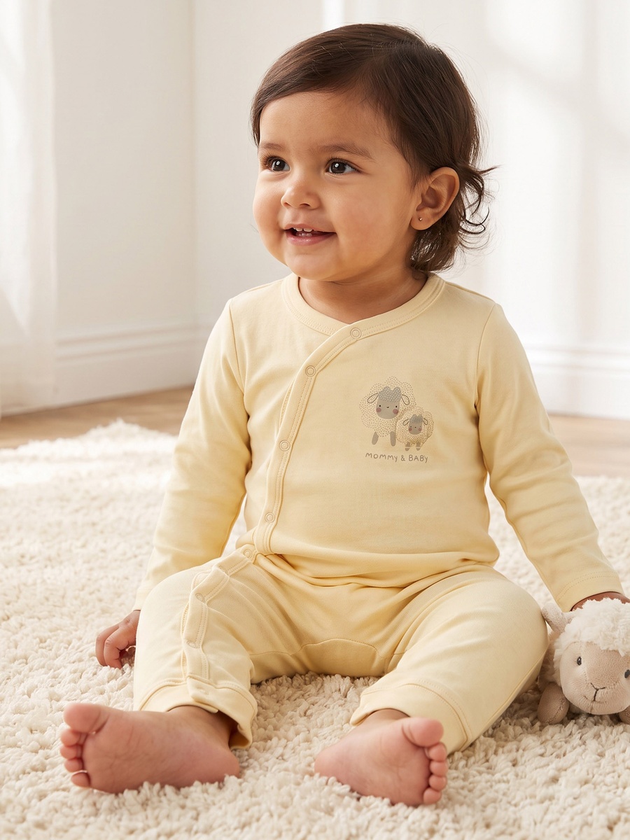 Pack of 3 Cotton Round Neck Long Sleeves Sleepsuit with Farm Print