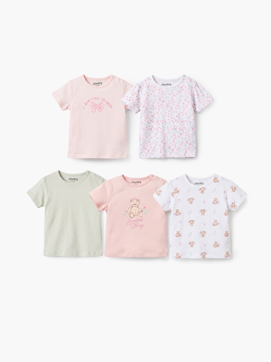 Pack of 5 Crew Neck Short Sleeves T-Shirt with Bear Print