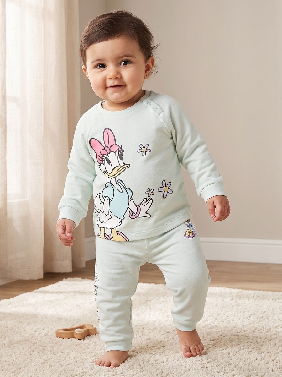 Pack of 2 Cotton Crew Neck Long Sleeves Pyjama Set with Daisy Duck Print