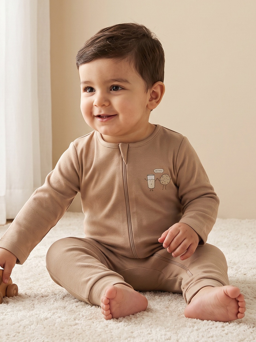 Pack of 5 Cotton Crew Neck Long Sleeves Sleepsuit with Food Print