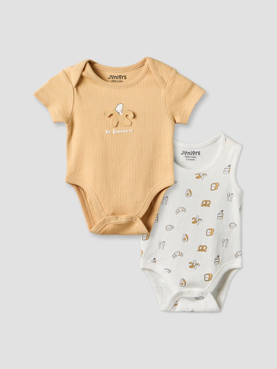 Pack of 2 Round Neck Bodysuit with Food Print