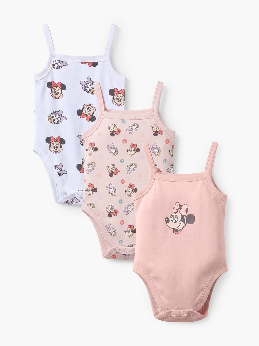 Pack of 3 Cotton Square Neck Strappy Bodysuit with Minnie Mouse Print