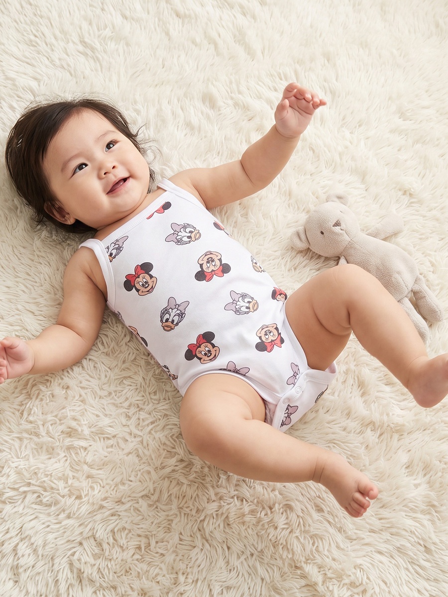 Pack of 3 Cotton Square Neck Strappy Bodysuit with Minnie Mouse Print