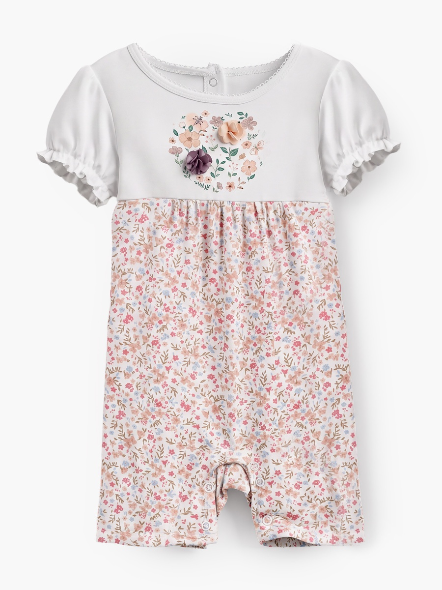 Round Neck Short Sleeves Rompers with Floral Print