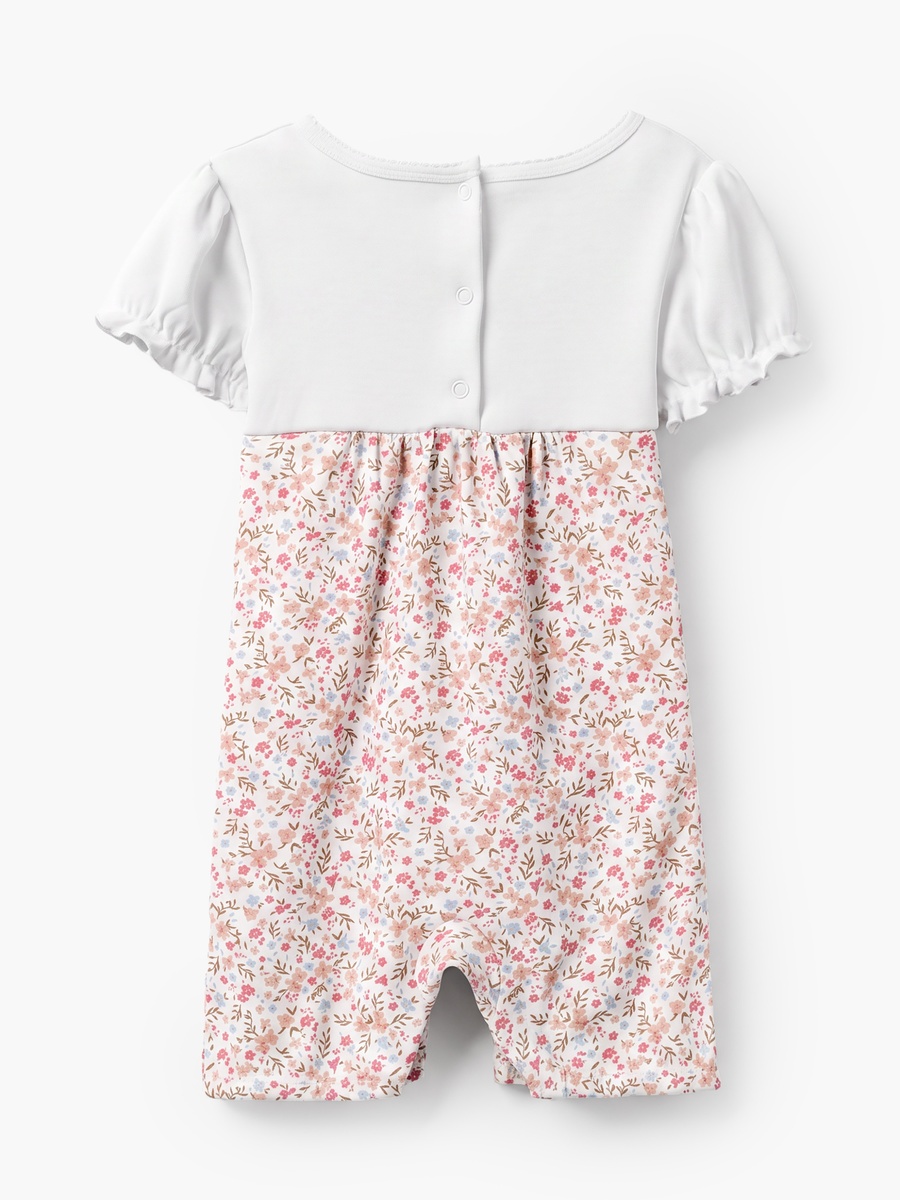 Round Neck Short Sleeves Rompers with Floral Print