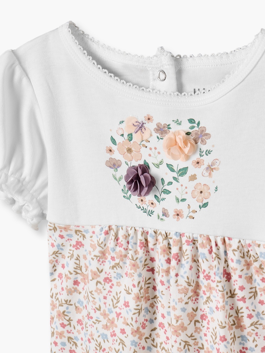Round Neck Short Sleeves Rompers with Floral Print