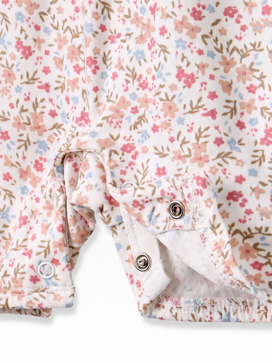 Round Neck Short Sleeves Rompers with Floral Print