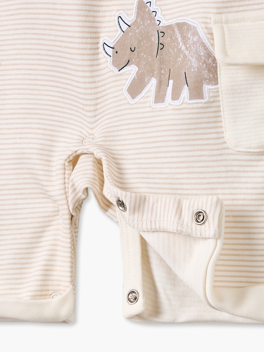 Crew Neck Short Sleeves Romper with Stripes