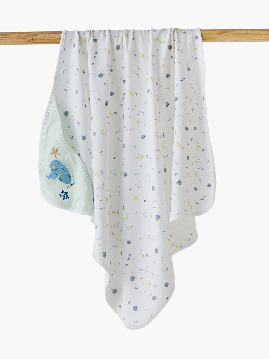 Cotton Underwater Print Receiving Blanket