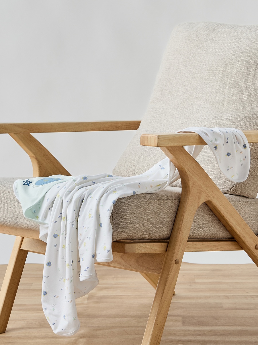 Cotton Underwater Print Receiving Blanket