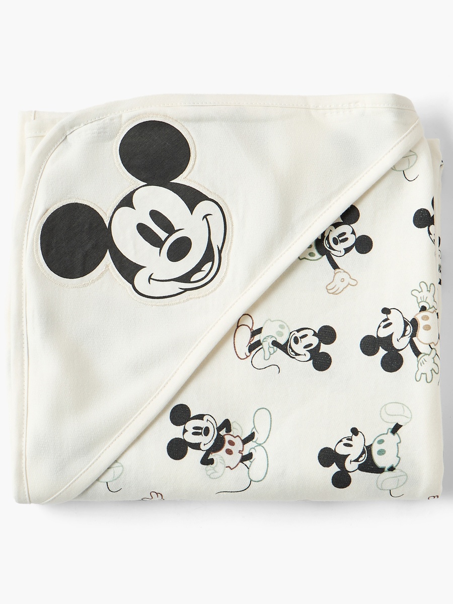 Cotton Mickey Mouse Print Hooded Receiving Blanket