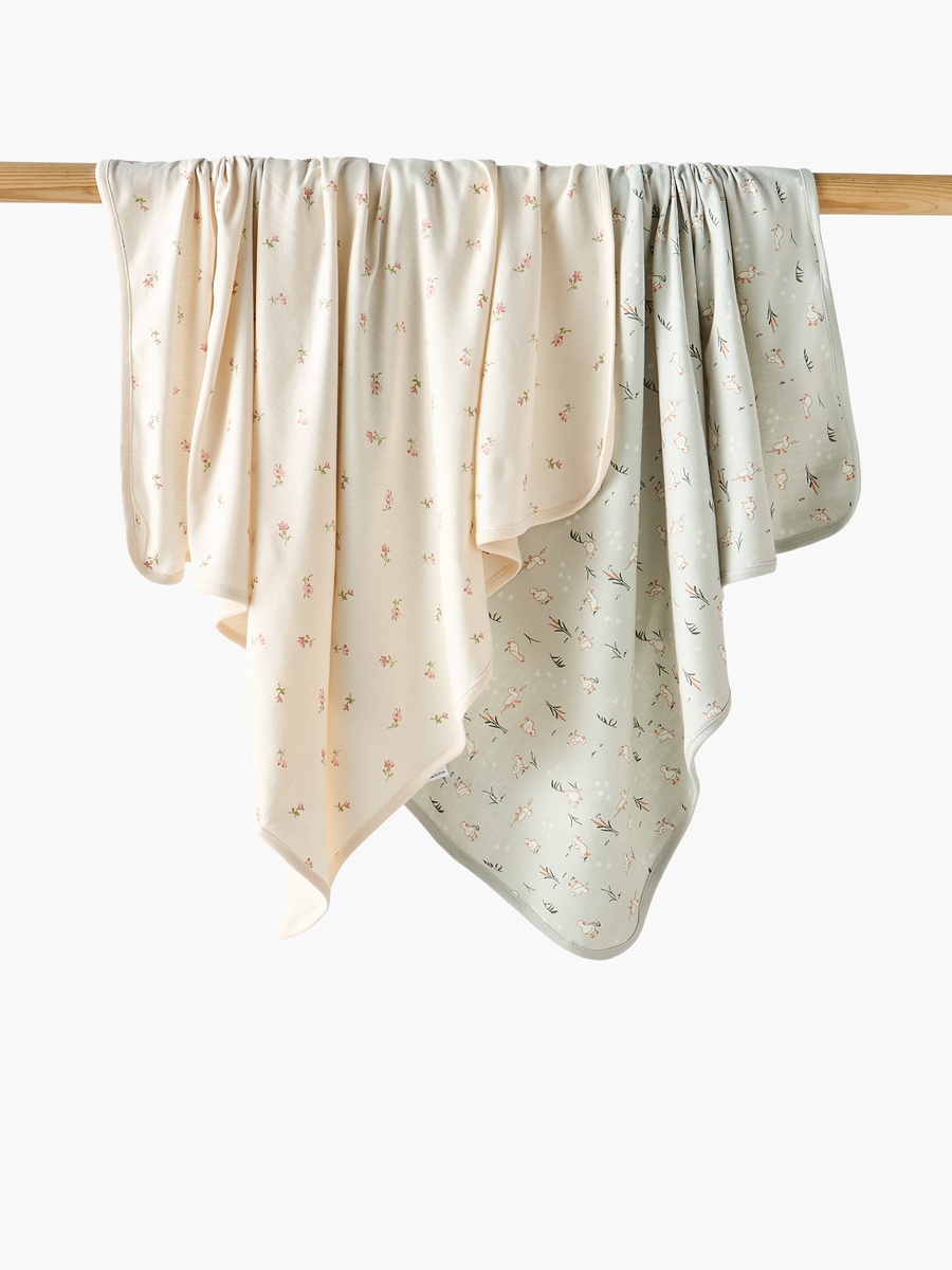 Floral Print Cotton Receiving Blanket - Pack of 2