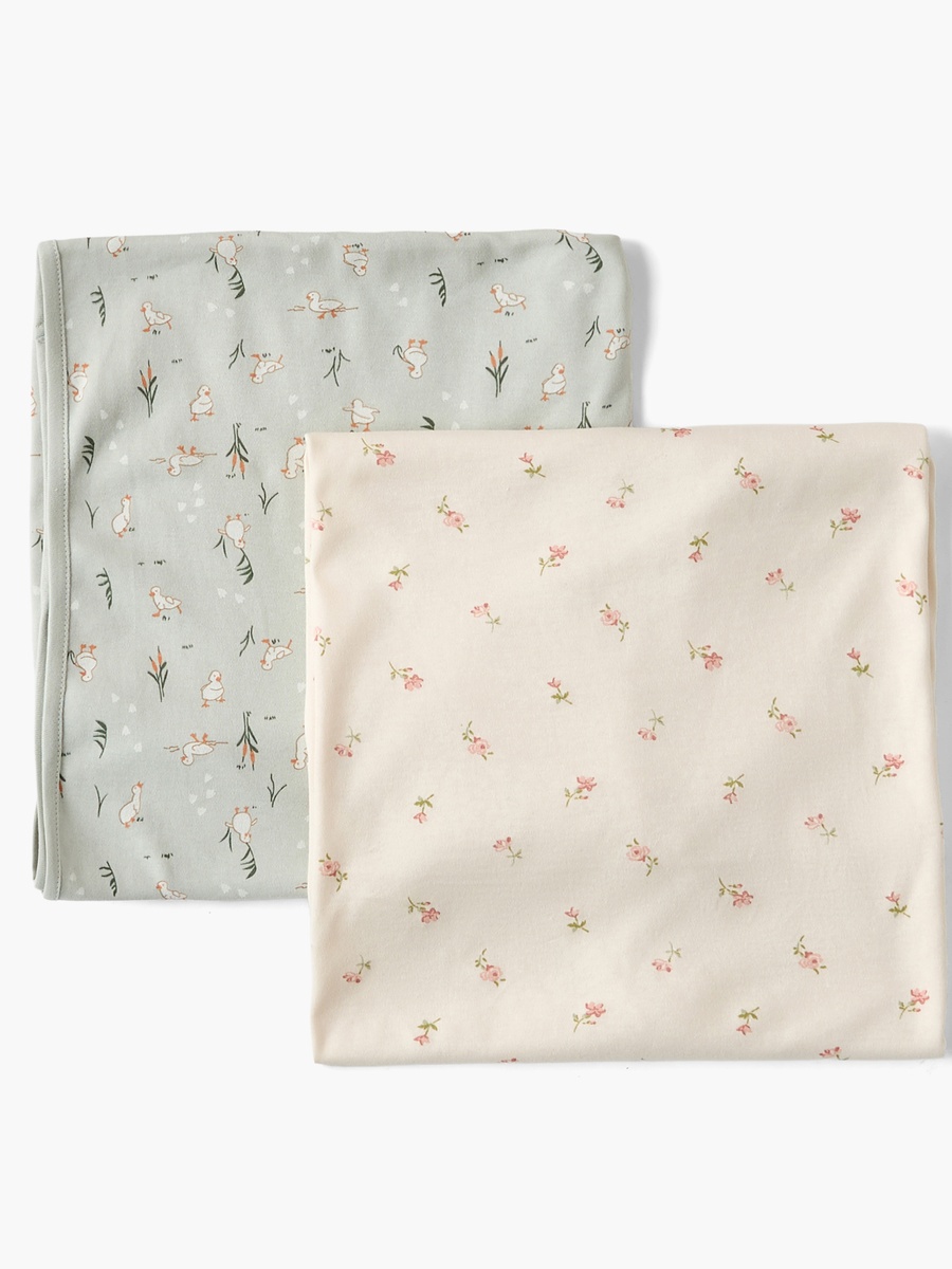 Floral Print Cotton Receiving Blanket - Pack of 2