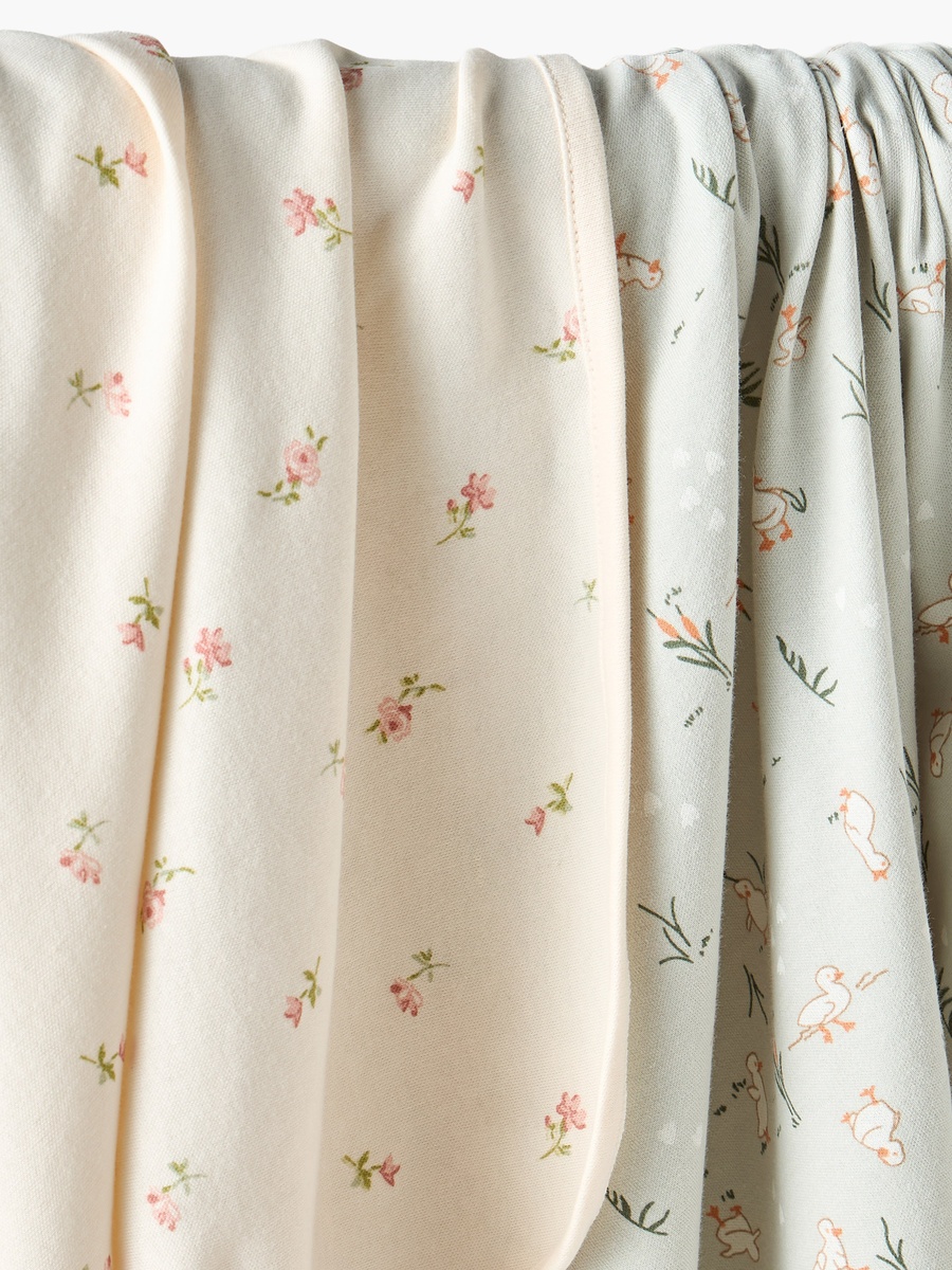 Floral Print Cotton Receiving Blanket - Pack of 2