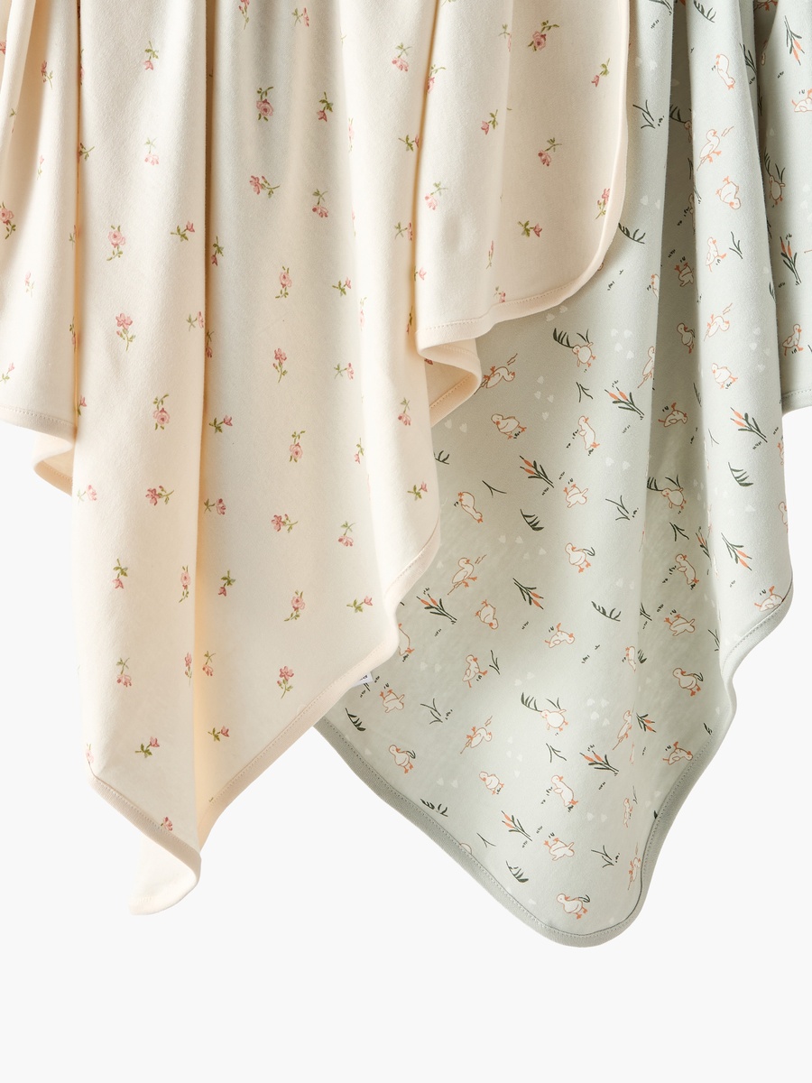 Floral Print Cotton Receiving Blanket - Pack of 2