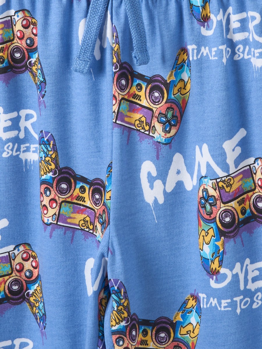 Cotton Crew Neck Short Sleeves Pyjama Set with Gaming Print