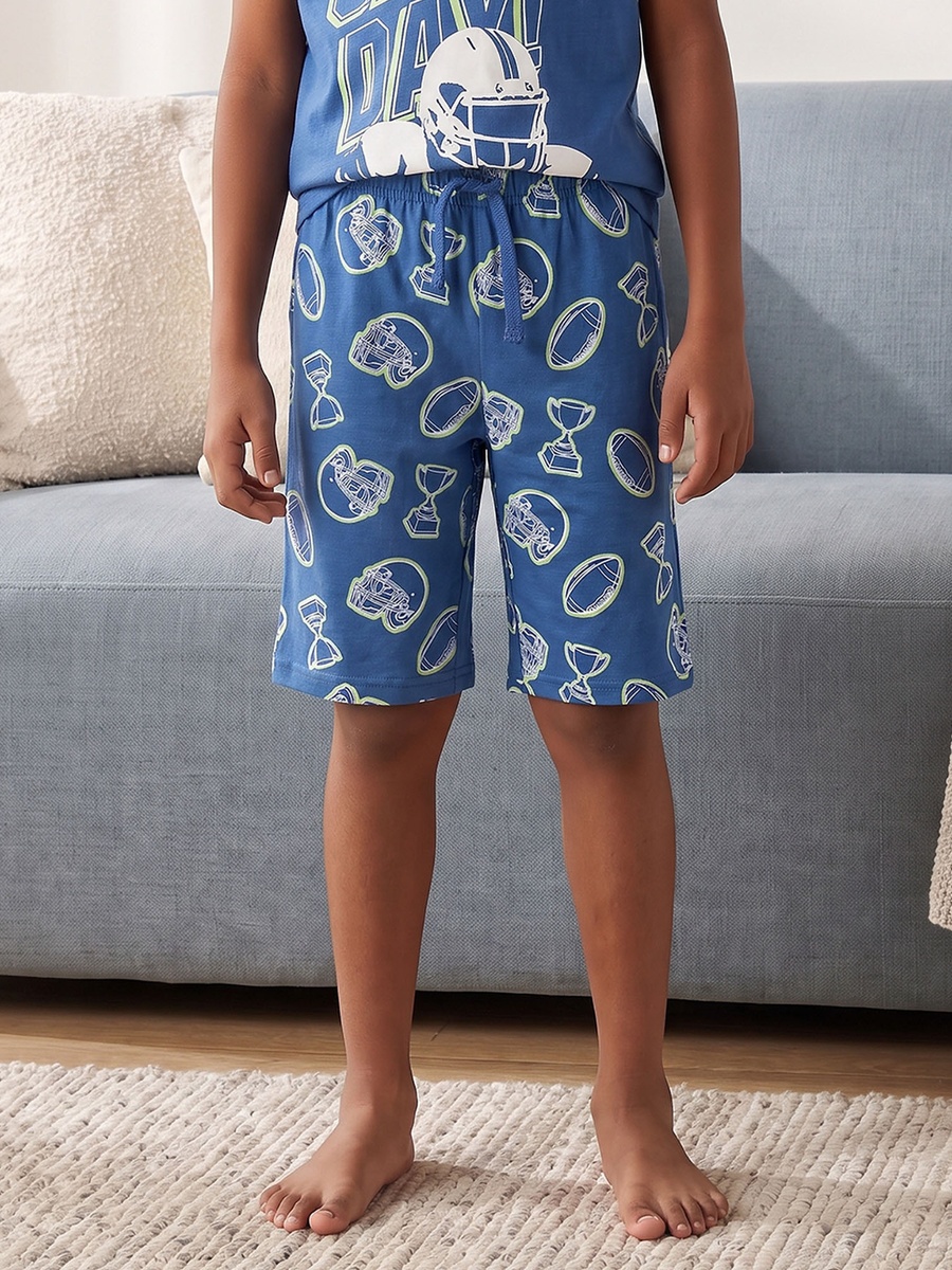 Pack of 2 Cotton Crew Neck Short Sleeves Pyjama Set with American Football Print