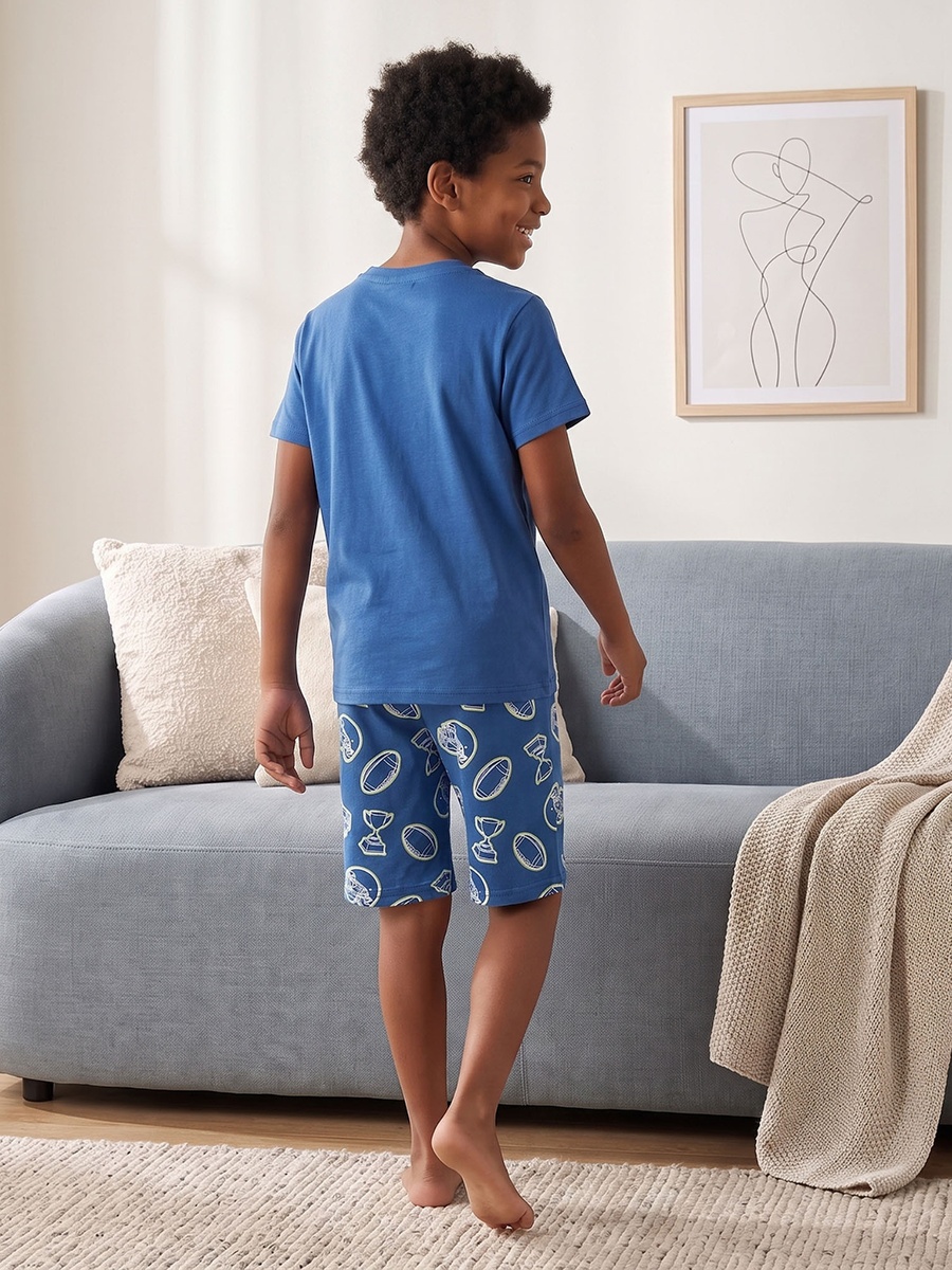 Pack of 2 Cotton Crew Neck Short Sleeves Pyjama Set with American Football Print