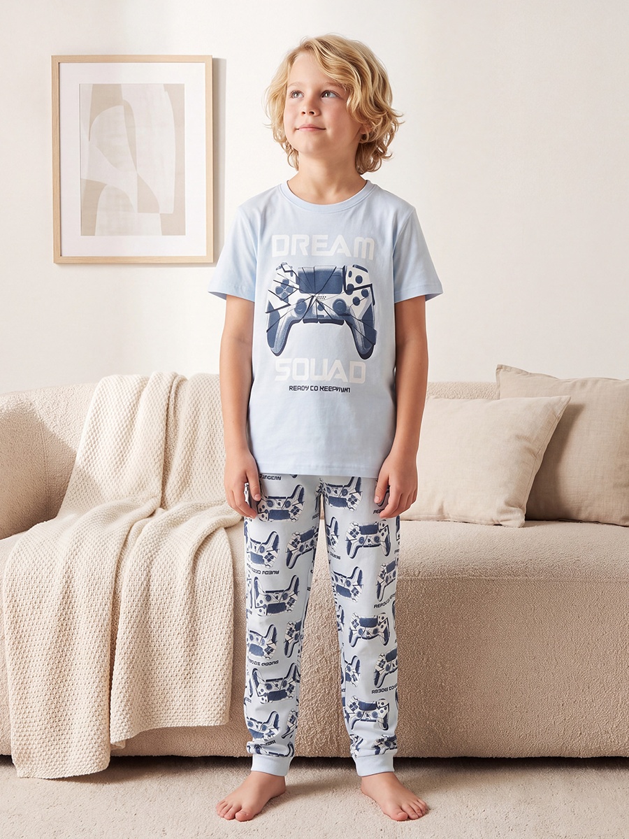 Pack of 3 Cotton Crew Neck Short Sleeves Pyjama Set with Gamer Print