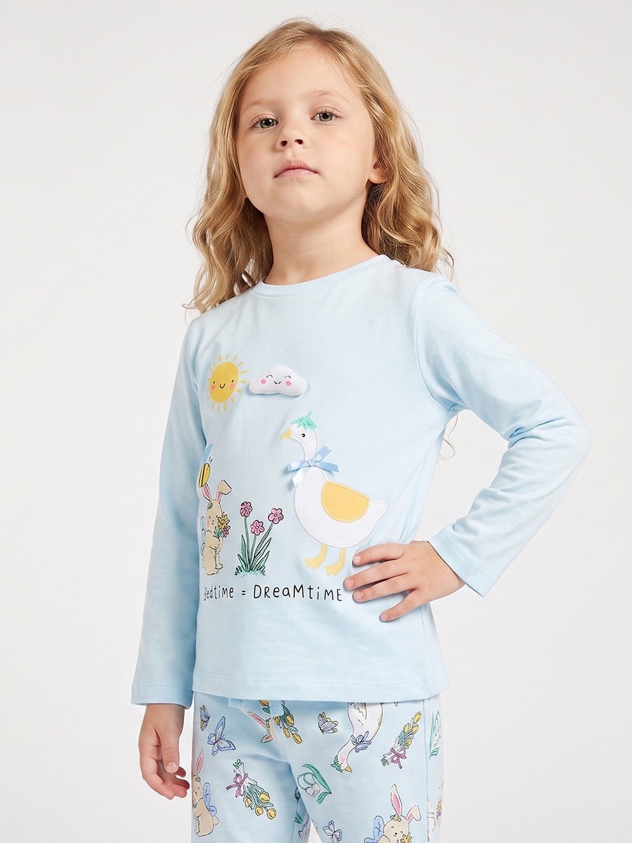 Cotton Crew Neck Long Sleeves Pyjama Set with Illustrative Print