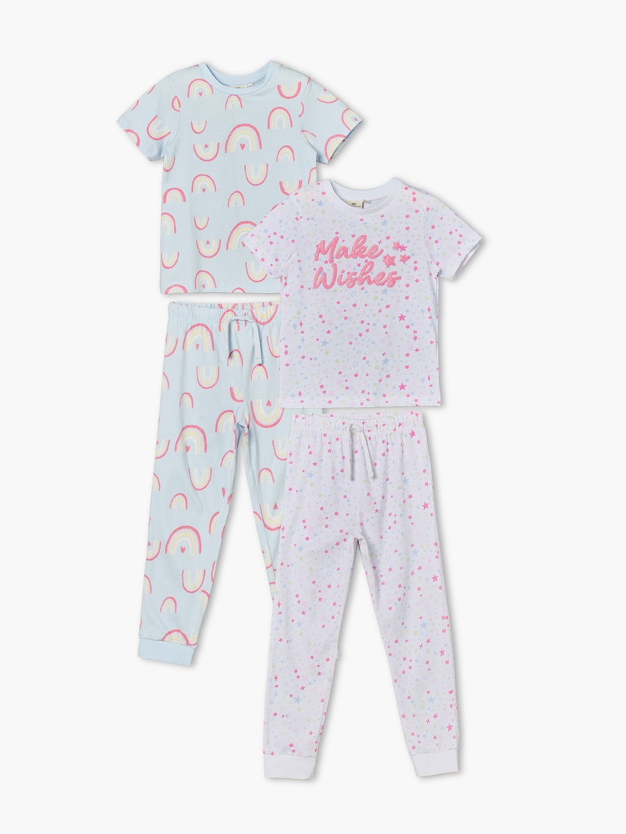 Pack of 2 Cotton Crew Neck Short Sleeves Pyjama Set with Assorted Print