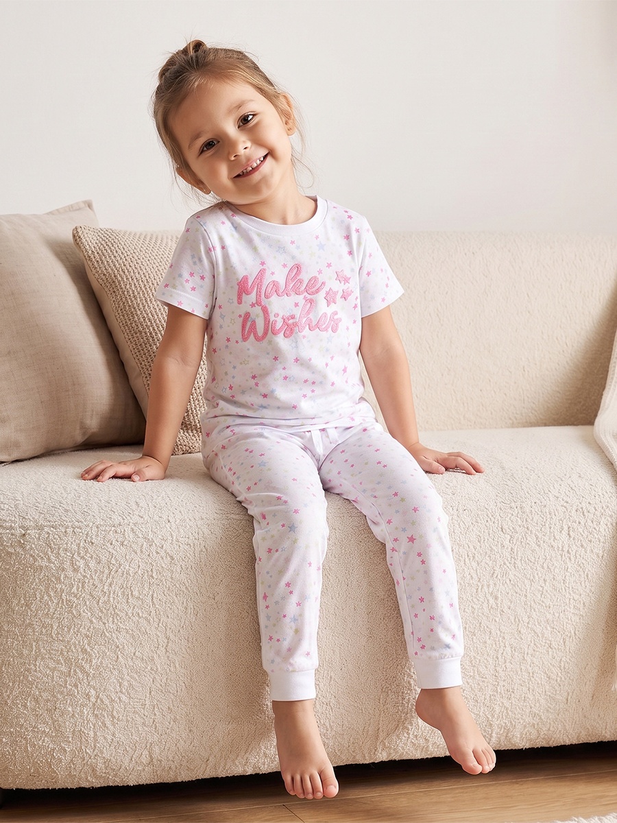Pack of 2 Cotton Crew Neck Short Sleeves Pyjama Set with Assorted Print