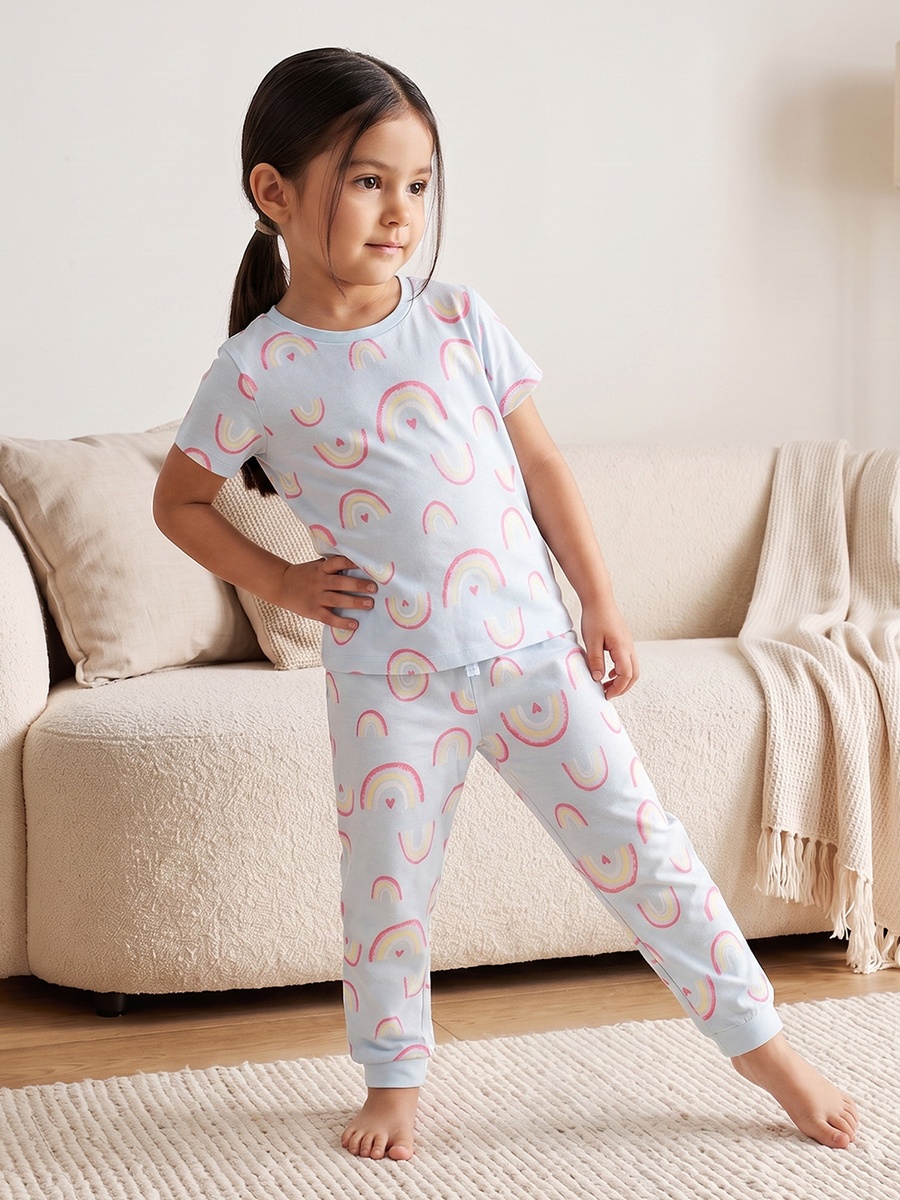 Pack of 2 Cotton Crew Neck Short Sleeves Pyjama Set with Assorted Print