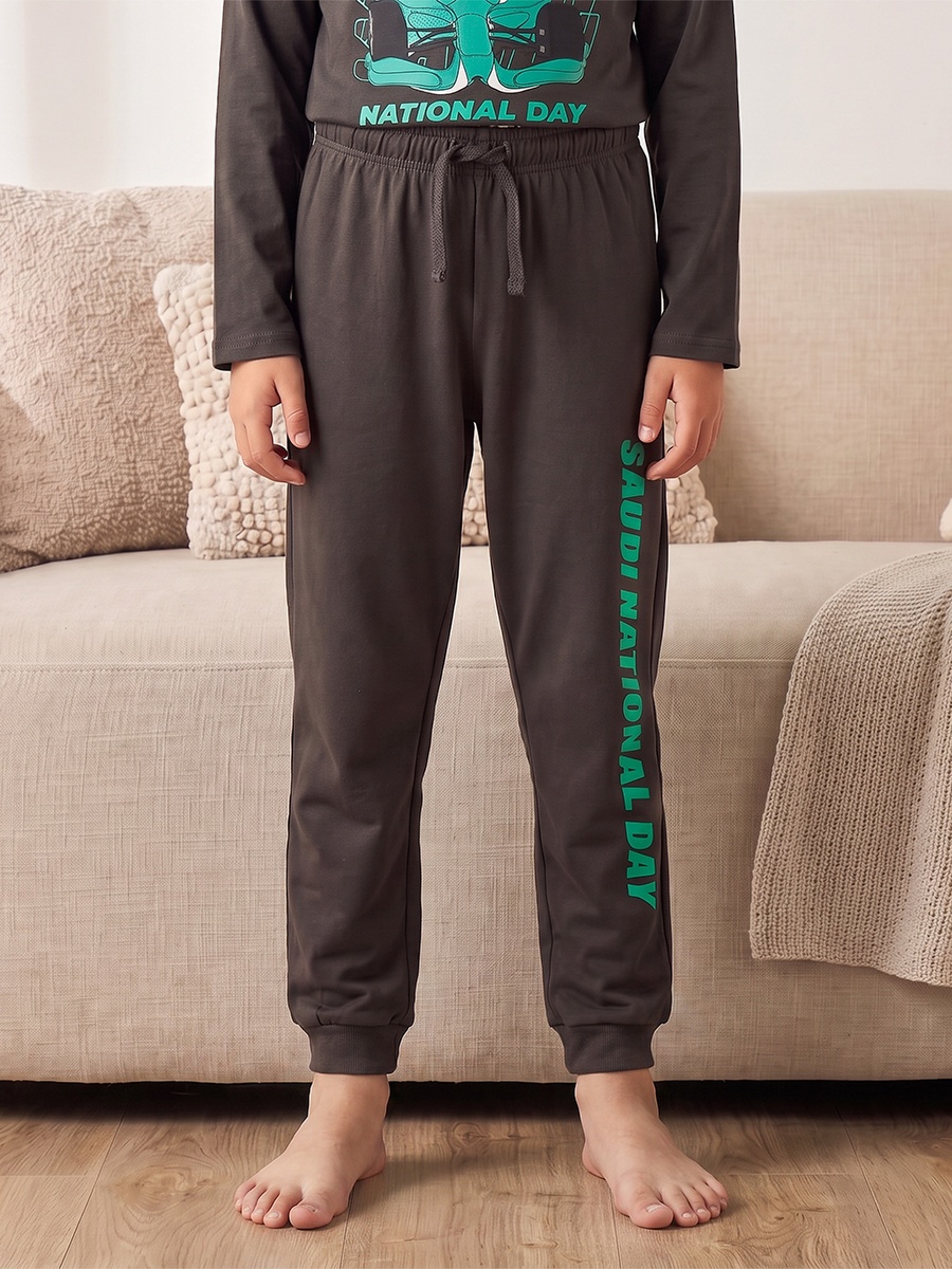 Crew Neck Long Sleeves Pyjama Set with KSA National Day Print