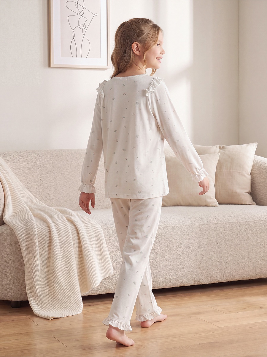 Cotton Round Neck Long Sleeves Pyjama Set with Floral Print