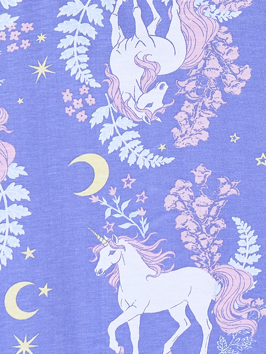 Cotton Crew Neck Long Sleeves Pyjama Set with Unicorn Print