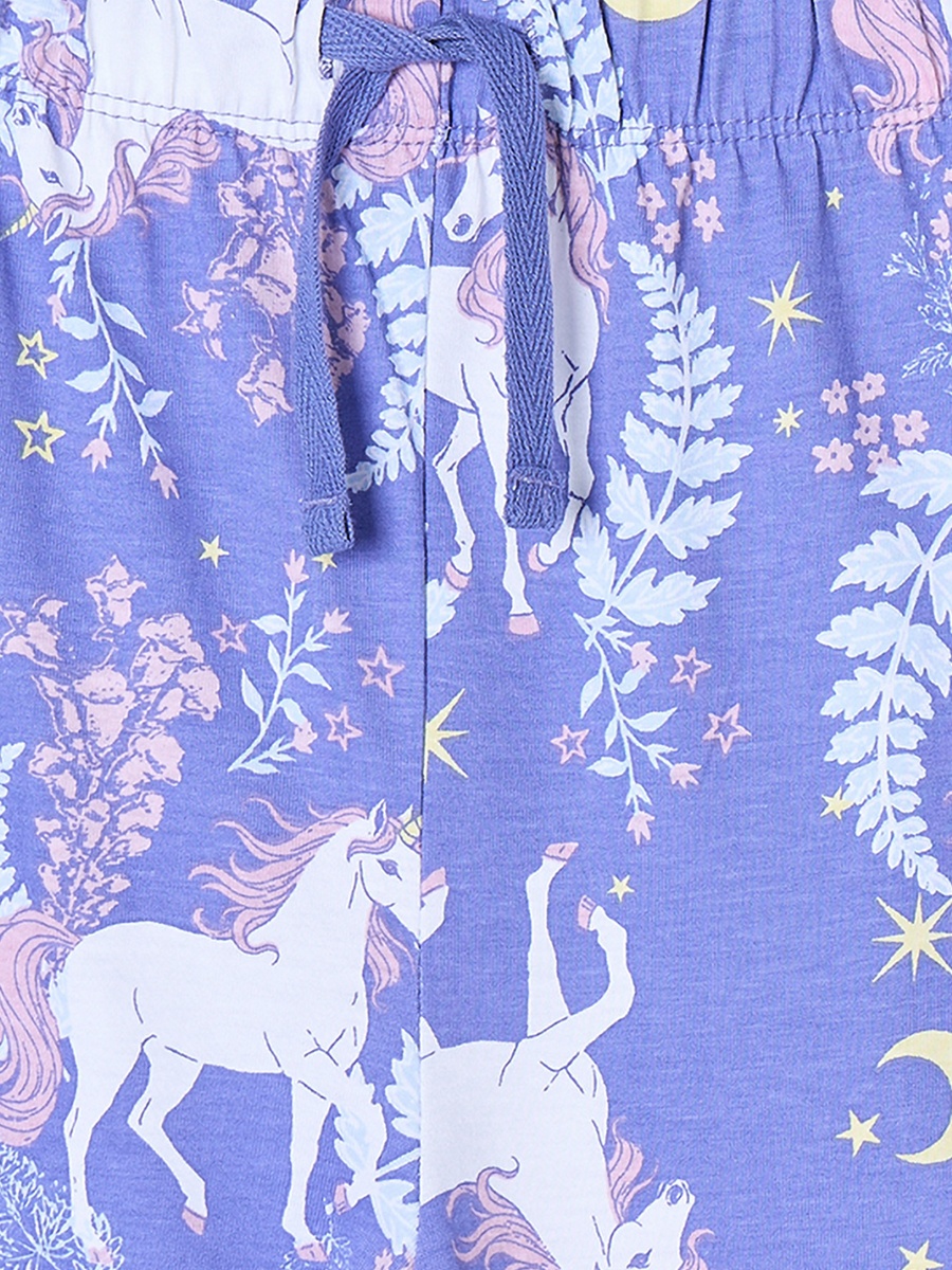 Cotton Crew Neck Long Sleeves Pyjama Set with Unicorn Print