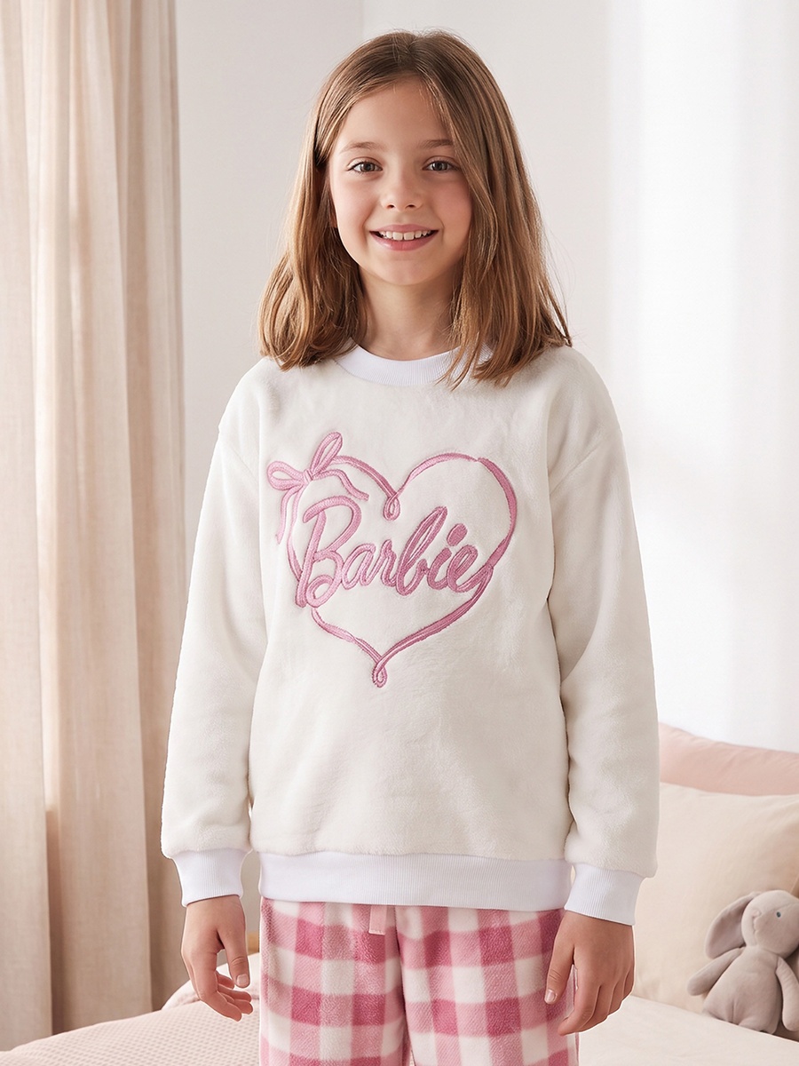 Crew Neck Long Sleeves Pyjama Set with Barbie Logo Embroidery