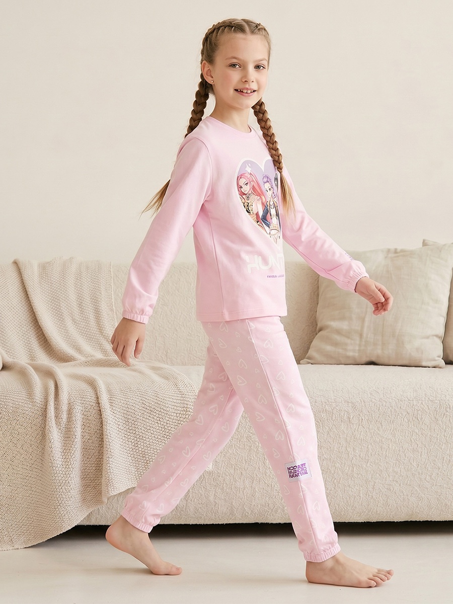 Crew Neck Long Sleeves Pyjama Set with Kpop Demon Hunters Print