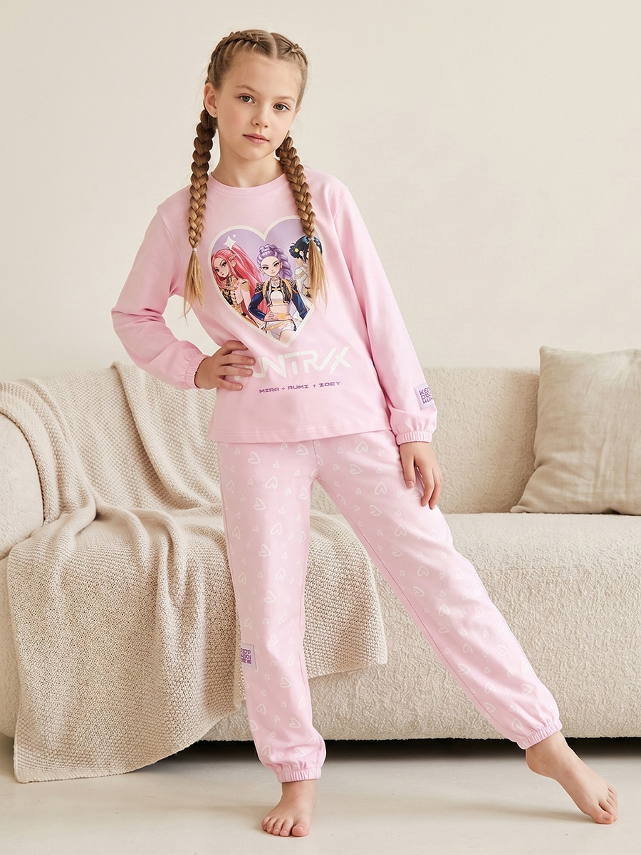 Crew Neck Long Sleeves Pyjama Set with Kpop Demon Hunters Print