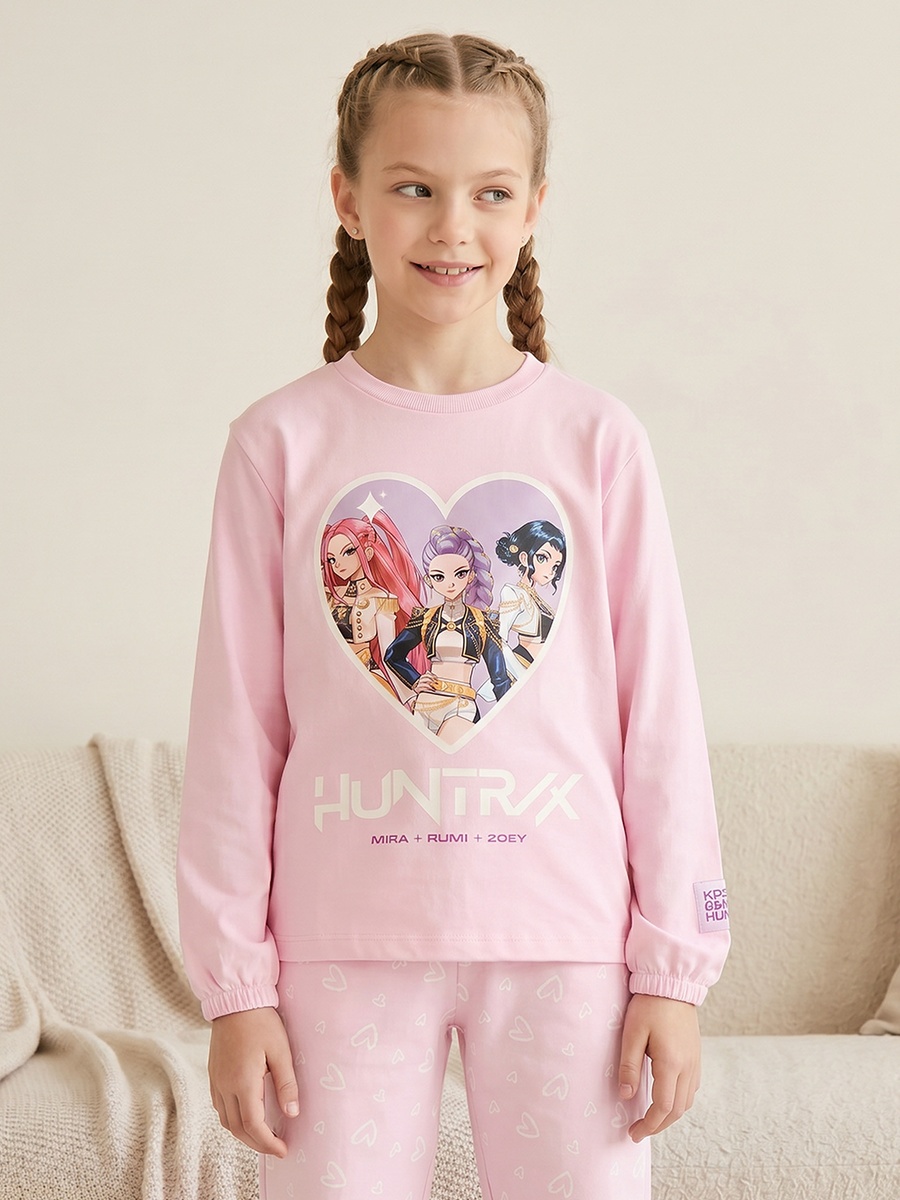 Crew Neck Long Sleeves Pyjama Set with Kpop Demon Hunters Print