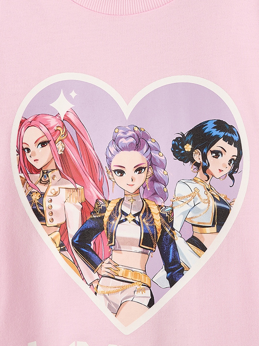 Crew Neck Long Sleeves Pyjama Set with Kpop Demon Hunters Print
