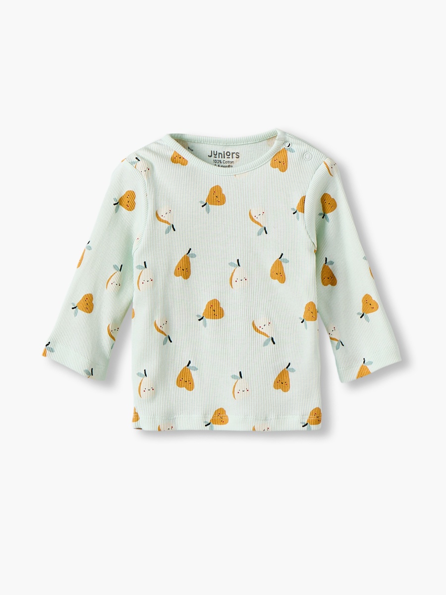 Cotton Crew Neck Long Sleeves Pyjama Set with Pear Print