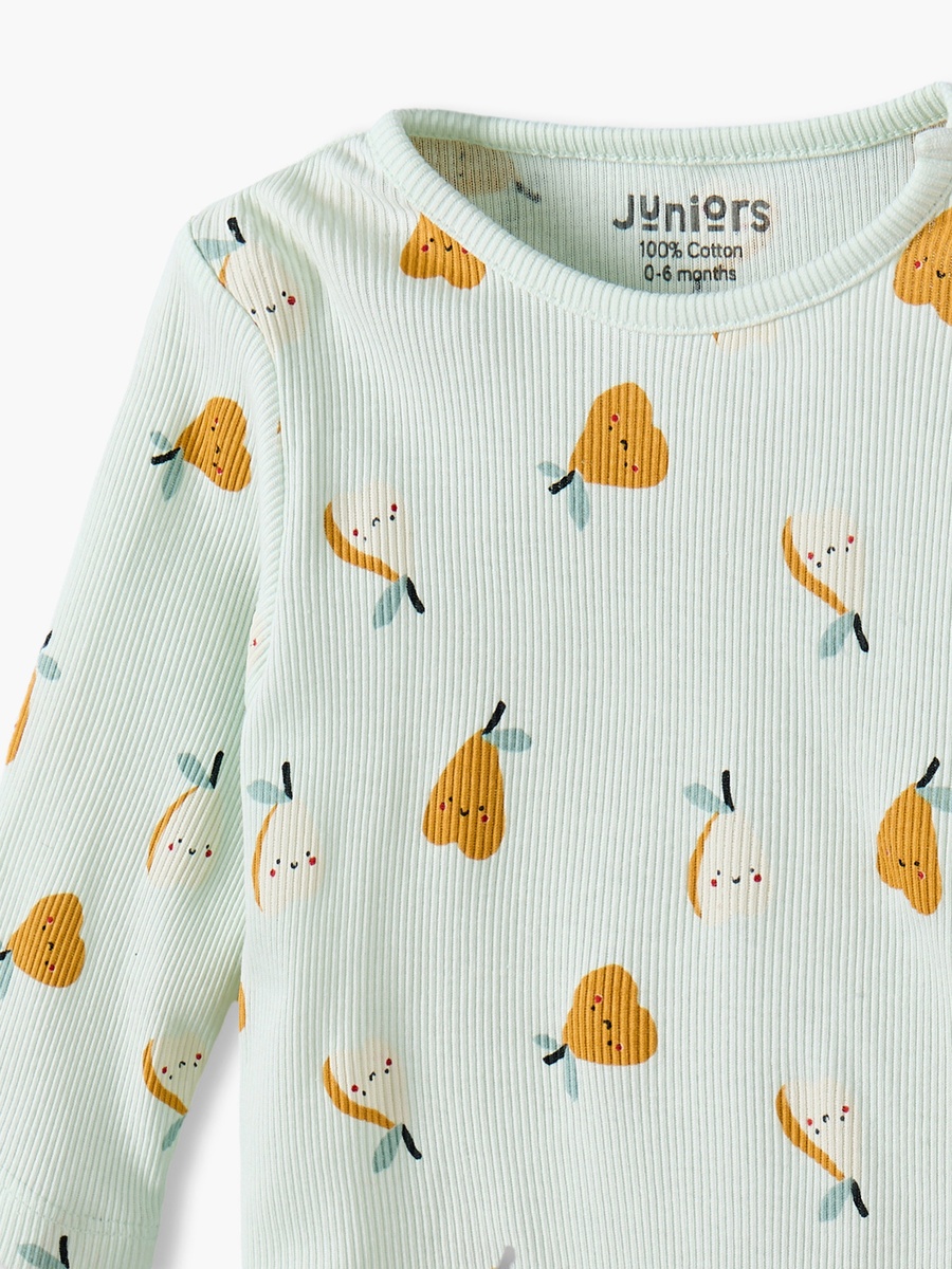 Cotton Crew Neck Long Sleeves Pyjama Set with Pear Print