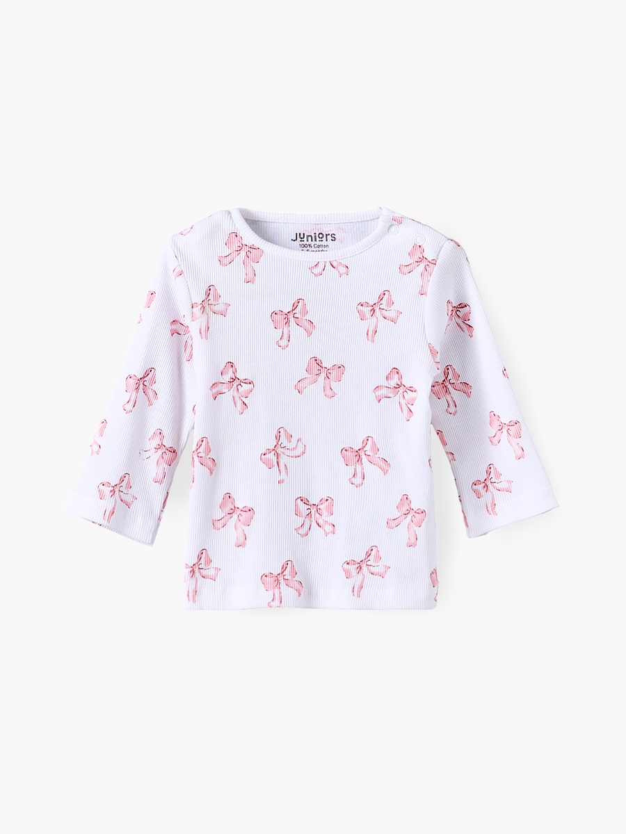 Crew Neck Long Sleeves Pyjama Set with Bow Print
