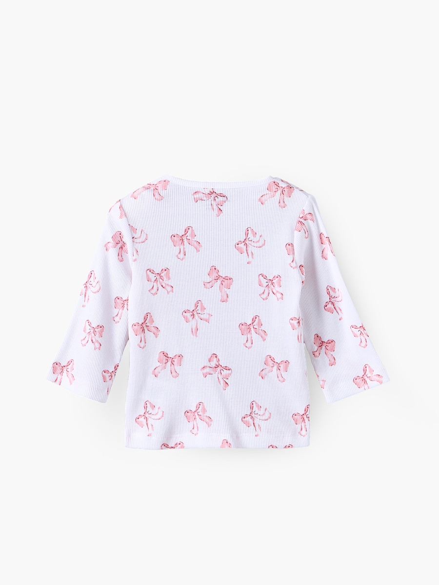 Crew Neck Long Sleeves Pyjama Set with Bow Print