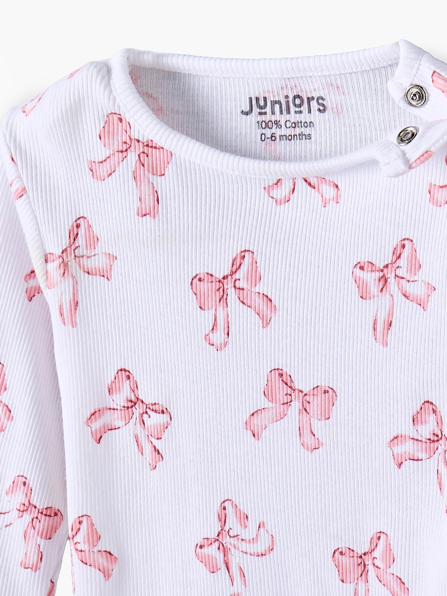 Crew Neck Long Sleeves Pyjama Set with Bow Print