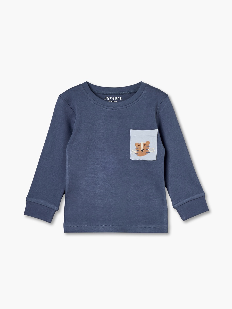 Cotton Crew Neck Long Sleeves Pyjama Set with Tiger Print