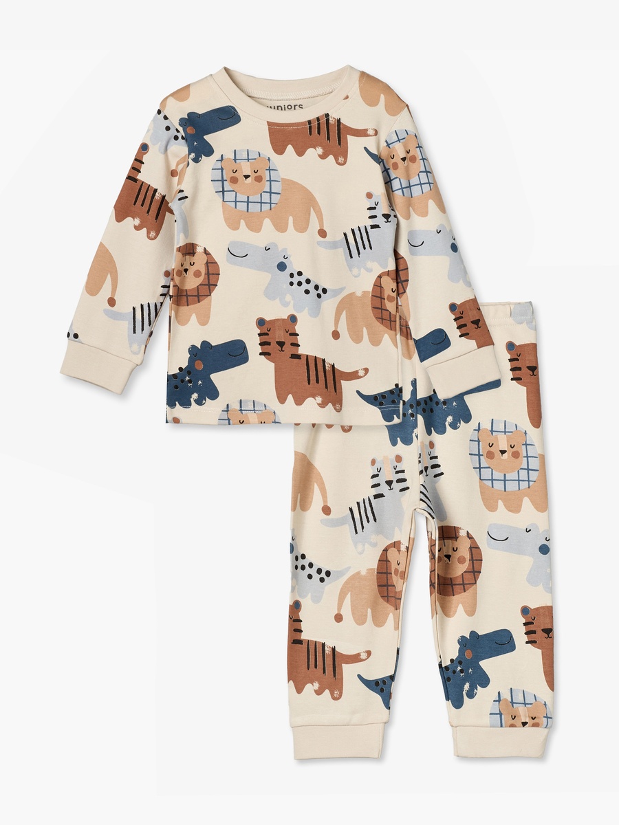 Cotton Crew Neck Long Sleeves Pyjama Set with Safari Print