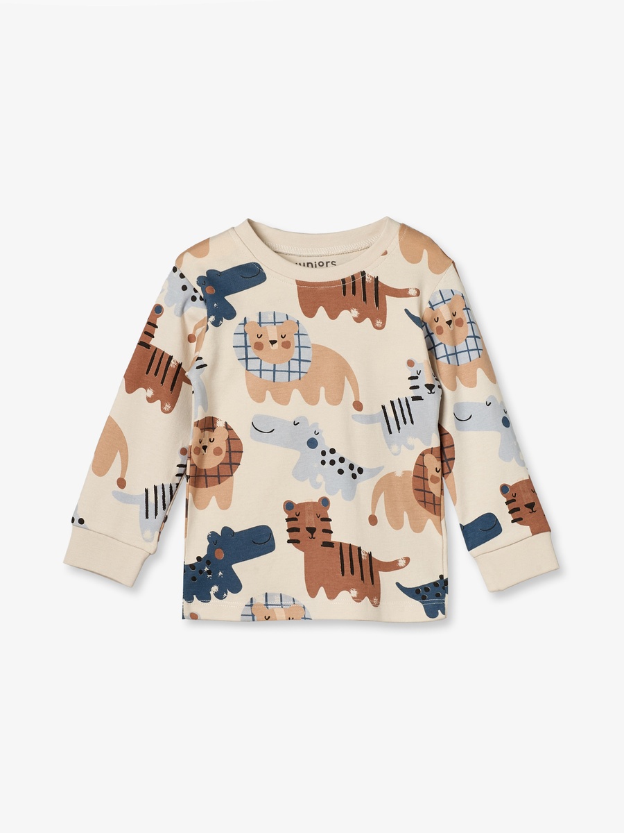 Cotton Crew Neck Long Sleeves Pyjama Set with Safari Print