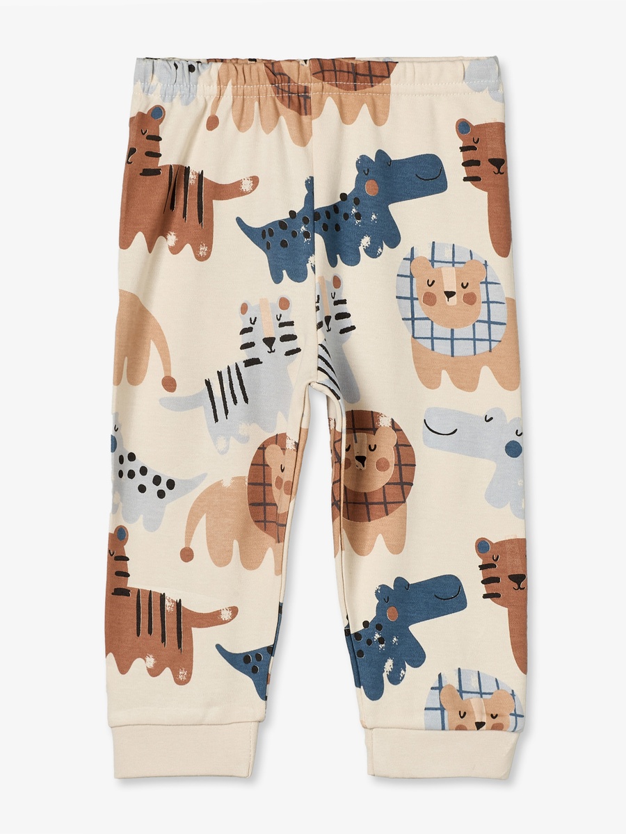 Cotton Crew Neck Long Sleeves Pyjama Set with Safari Print