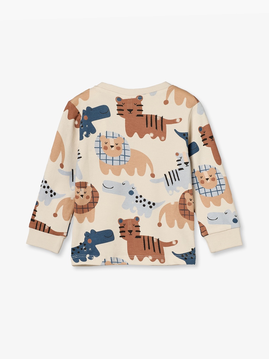 Cotton Crew Neck Long Sleeves Pyjama Set with Safari Print