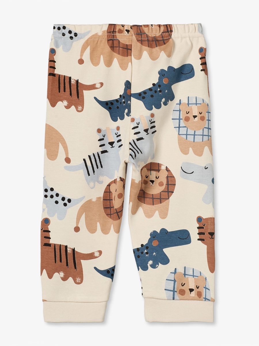Cotton Crew Neck Long Sleeves Pyjama Set with Safari Print
